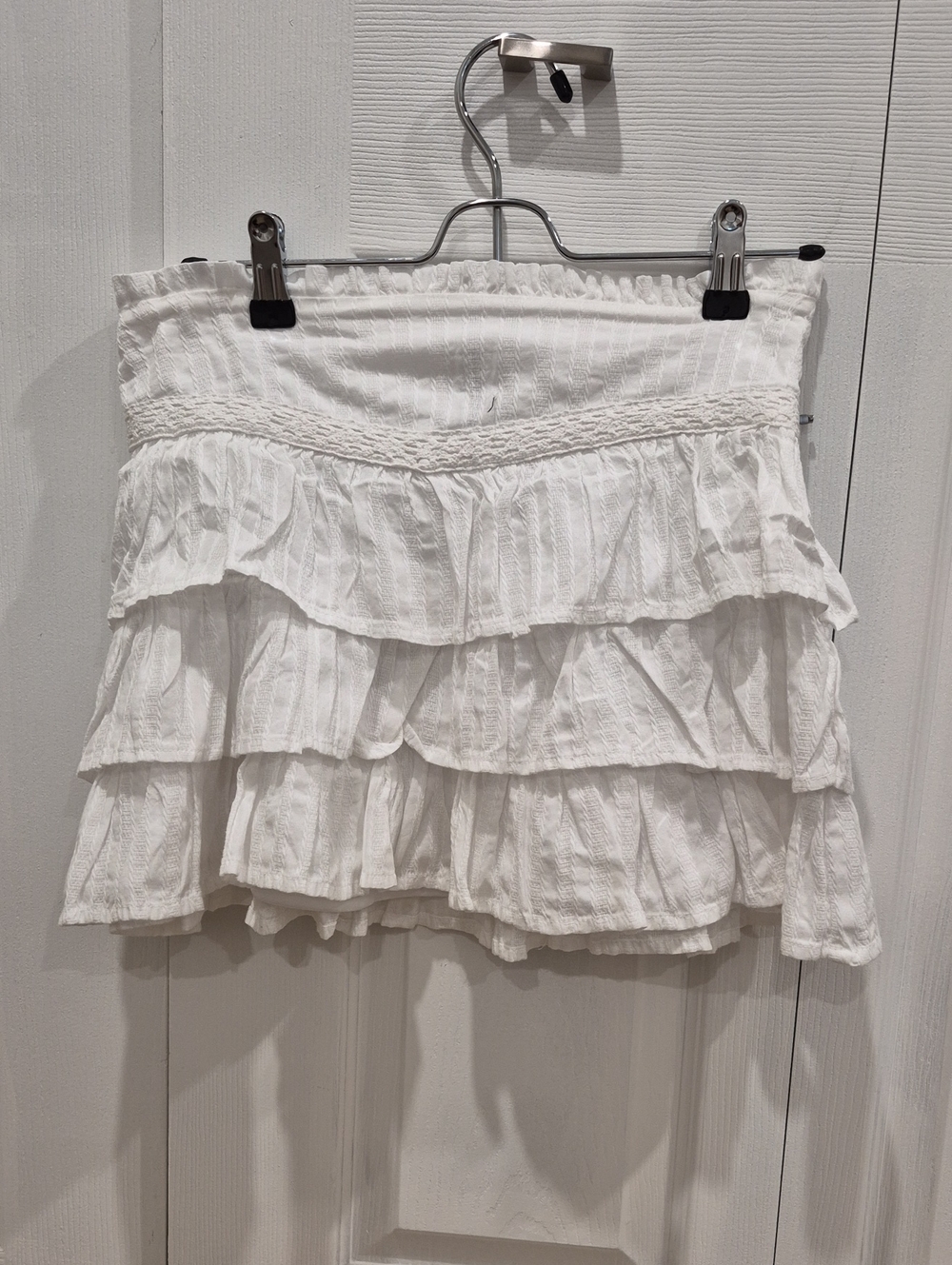 White Tiered Ruffle Mini Skirt with Smocked Waist